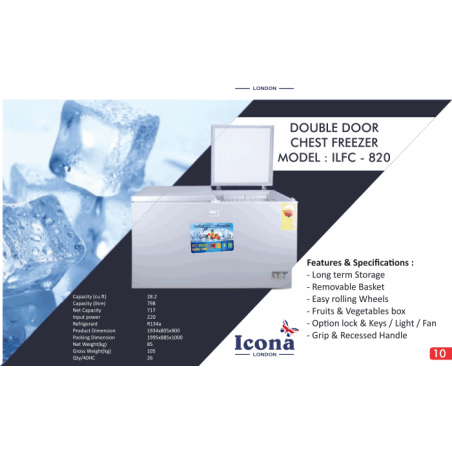 Congélateur 798 litres coffre à double porte marque ICONA ICONA 1 - hascor 